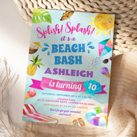 Invitation à la fête d'anniversaire de plage Splis