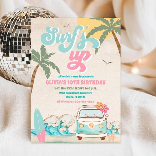 Invitation à la fête d'anniversaire de plage Surfs