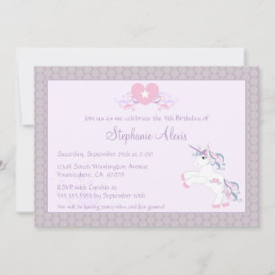 Invitation à la fête d'anniversaire de poney mauve