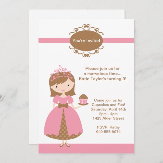 Invitation à la fête d'anniversaire de Princess (Devant / Derrière)
