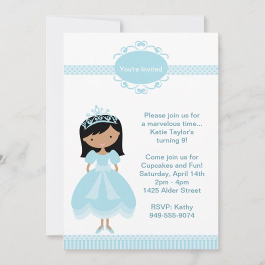 Invitation à la fête d'anniversaire de Princess (Devant)