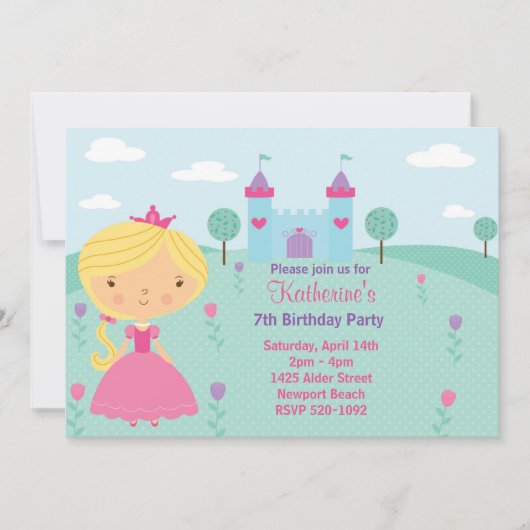 Invitation à la fête d'anniversaire de Princess (Devant)