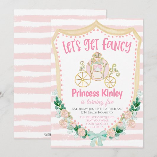 Invitation à la fête d'anniversaire de princesse (Devant / Derrière)