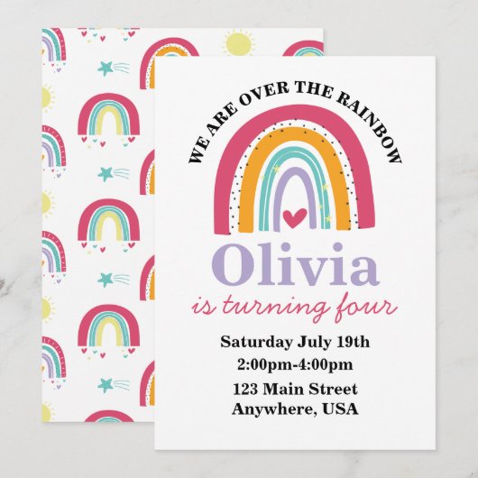 Invitation à la fête d'anniversaire de Rainbow Bri (Devant / Derrière)