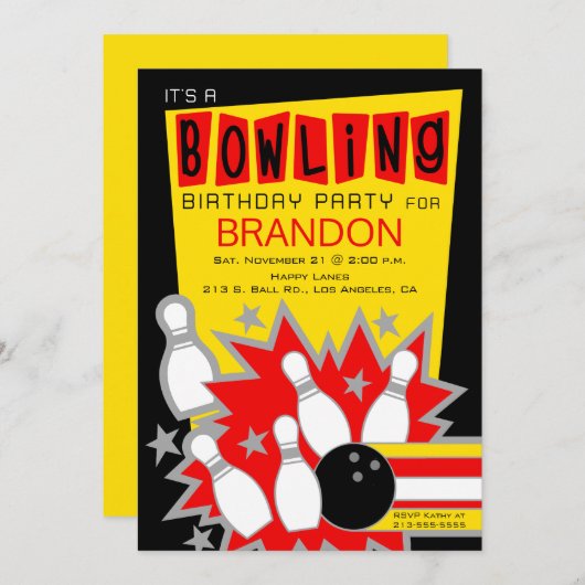 Invitation à la fête d'anniversaire de Retro Bowli (Devant / Derrière)