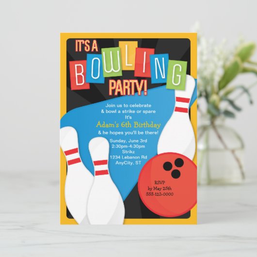 Invitation à la fête d'anniversaire de Retro Bowli (Debout devant)