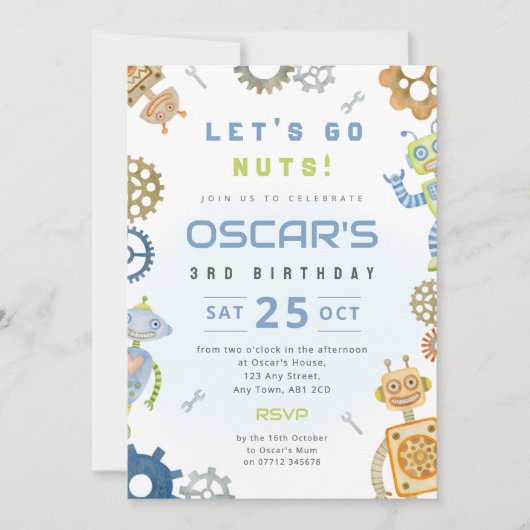 Invitation à la fête d'anniversaire de Robot Boy (Devant)