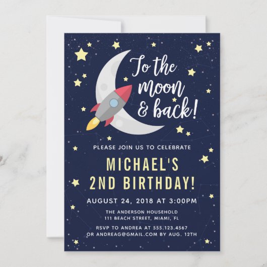 Invitation à la fête d'anniversaire de Rocket Moon (Devant)