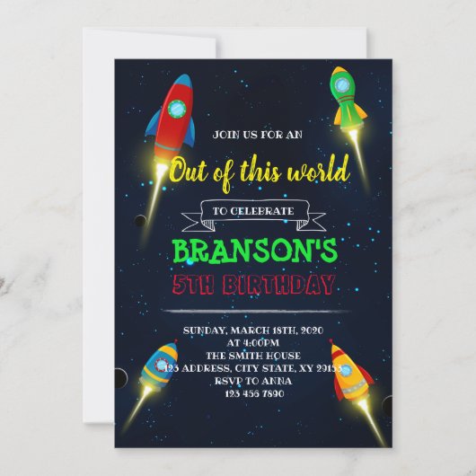 Invitation à la fête d'anniversaire de Rocketship (Devant)