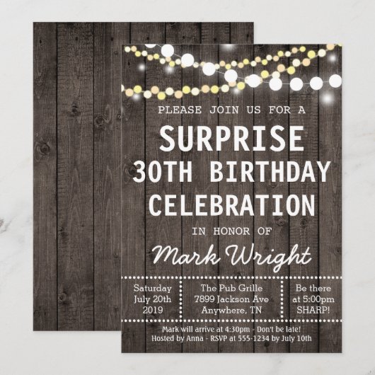 Invitation à la fête d'anniversaire de Rustic Adul (Devant / Derrière)