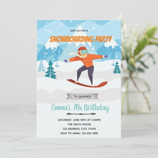 Invitation à la fête d'anniversaire de Snowboard (Debout devant)