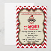 Invitation à la fête d'anniversaire de Sock Monkey (Devant / Derrière)