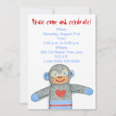 Invitation à la fête d'anniversaire de Sock Monkey (Dos)