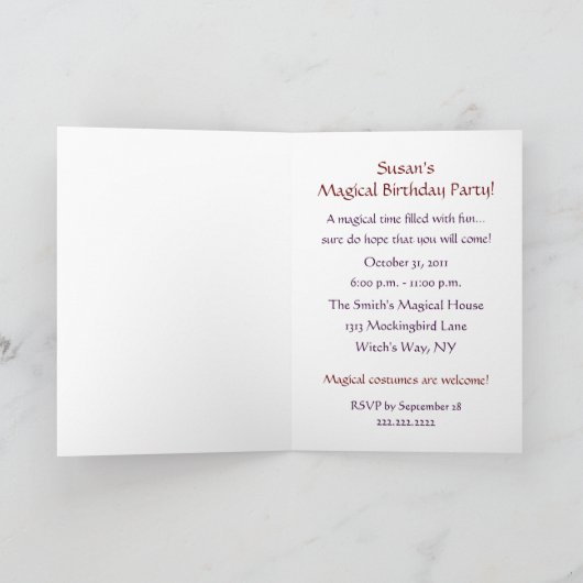 Invitation à la fête d'anniversaire de sorcière (Intérieur)