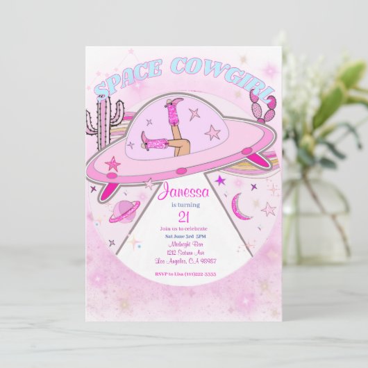 Invitation à la fête d'anniversaire de Space Cowgi (Debout devant)