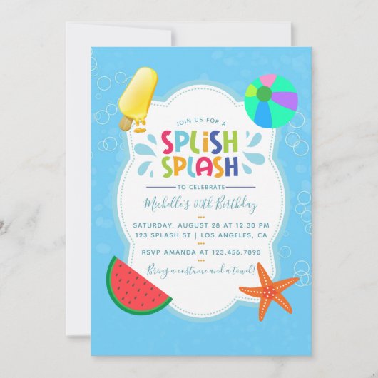 Invitation à la fête d'anniversaire de Splish Spla (Devant)