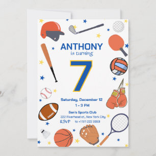 Invitation à la fête d'anniversaire de sports de t