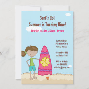 Invitation à la fête d'anniversaire de Surfer Girl