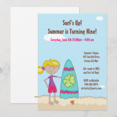 Invitation à la fête d'anniversaire de Surfer Girl (Devant / Derrière)