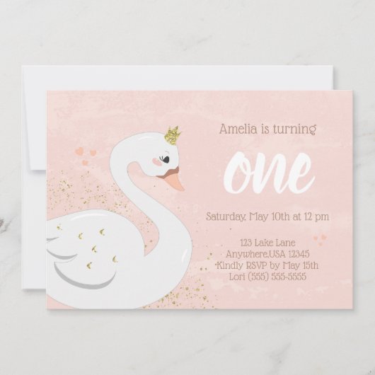 Invitation à la fête d'anniversaire de Swan | Rose (Devant)