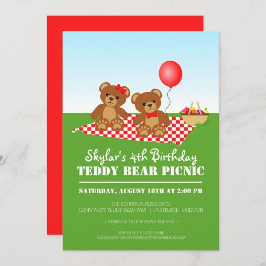 Invitation à la fête d'anniversaire de Teddy Bear (Devant / Derrière)