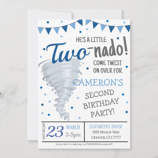 Invitation à la fête d'anniversaire de Tornado (Devant)