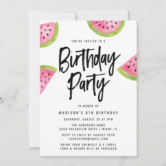 Invitation à la fête d'anniversaire de Watermelon (Devant)