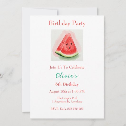 Invitation à la fête d'anniversaire de Watermelon (Devant)