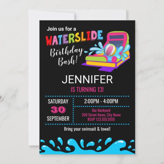 Invitation à la fête d'anniversaire de Waterslide (Devant)