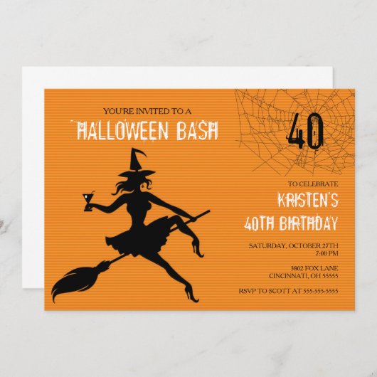 Invitation à la fête d'anniversaire de Witch & Web (Devant / Derrière)
