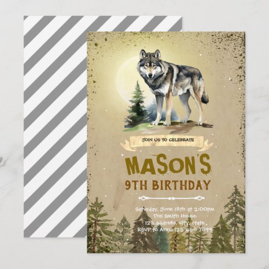 Invitation à la fête d'anniversaire de Wolf (Devant / Derrière)