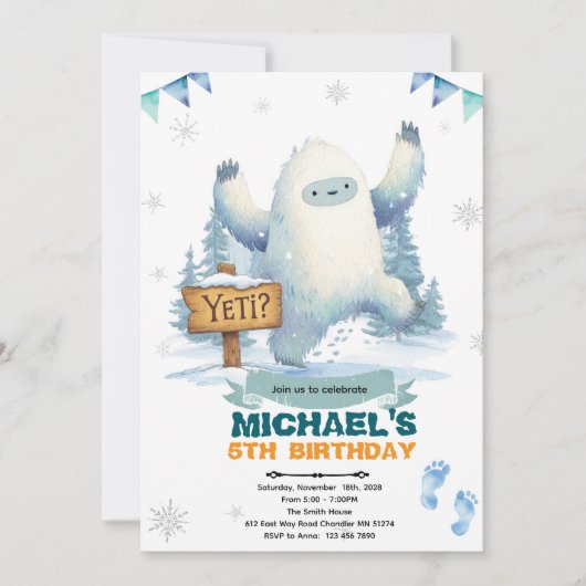 Invitation à la fête d'anniversaire de Yeti (Devant)