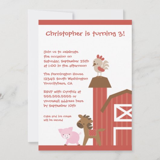 Invitation à la fête d'anniversaire des animaux de (Devant)