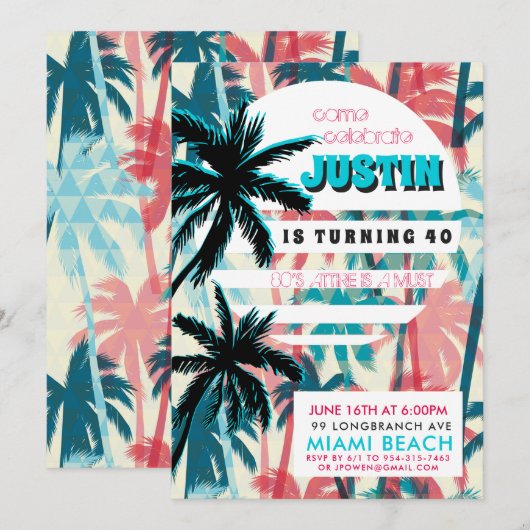 Invitation à la fête d'anniversaire des années 80 (Devant / Derrière)