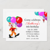 Invitation à la fête d'anniversaire des clowns (Devant / Derrière)