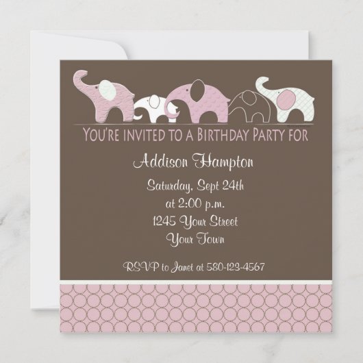 Invitation à la fête d'anniversaire des éléphants  (Devant)