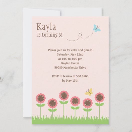 Invitation à la fête d'anniversaire des fleurs pré (Devant)