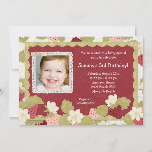 Invitation à la fête d'anniversaire des fraises (Devant)