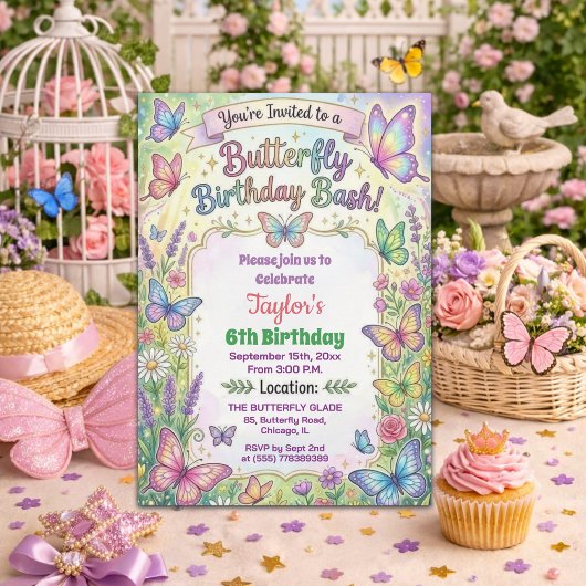 Invitation à la fête d'anniversaire des papillons