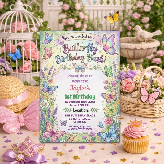 Invitation à la fête d'anniversaire des papillons