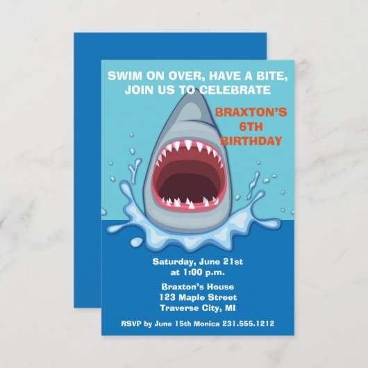 Invitation à la fête d'anniversaire des requins (Devant / Derrière)