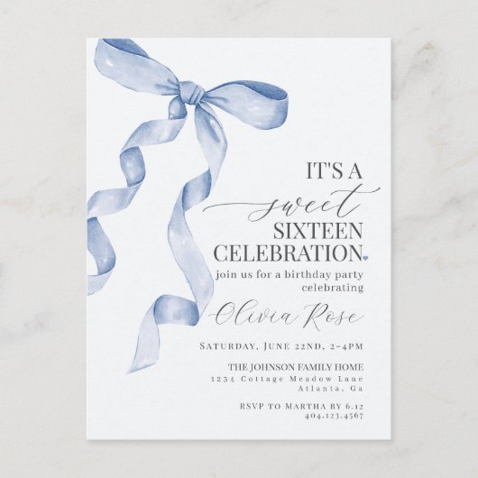 Invitation à la fête d'anniversaire des seize ans (Devant)