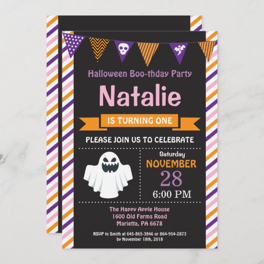 Invitation à la fête d'anniversaire d'Halloween (Devant / Derrière)