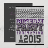 Invitation à la fête d'anniversaire Diamants Rayés (Devant / Derrière)
