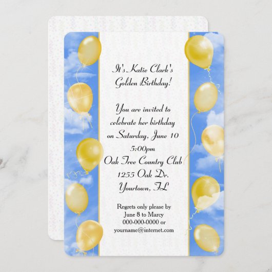 Invitation à la fête d'anniversaire d'or (Devant / Derrière)