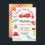 Invitation à la fête d'anniversaire du Camion d'in<br><div class="desc">Célébrez l'anniversaire de votre fils ou de votre fille avec ce mignon autocollant d'anniversaire casque d'incendie. Le casque rouge est à l'avant et au centre avec des rayures jaunes, rouges et oranges. Peut facilement être changé pour le premier anniversaire de votre enfant (ou n'importe quel âge !). Il suffit de...</div>