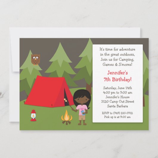 Invitation à la fête d'anniversaire du camping pou (Devant)