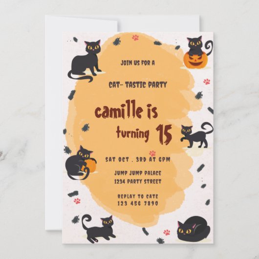 Invitation à la fête d'anniversaire du chat foncé (Devant)
