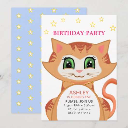 Invitation à la fête d'anniversaire du chat roux 5 (Devant / Derrière)