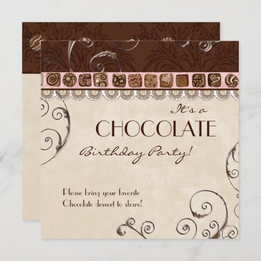 Invitation à la fête d'anniversaire du chocolat (Devant / Derrière)